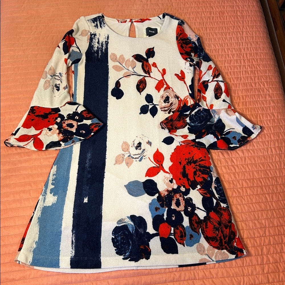 Maeve Anthropologie Bell Sleeve Floral Anthousai swing shift sweater dress sz XS - Picture 14 of 16